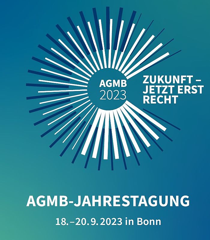 Key visual of the AGMB conference with the caption: Zukunft - jetzt erst recht (motto), AGMB-Jahrestagung 18.-20.9.2023 in Bonn